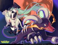 Ilustración sin filtros de Miku y Houndoom en PARTY ROCK ETERNITY.