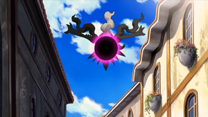 Darkrai usando Abismo Negro/Brecha Negra en la P10. Lanza una esfera oscura...