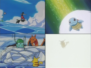 Squirtle de Ash usando cabezazo en un flashback del EP105.