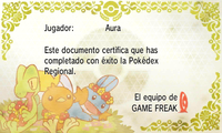 Diploma de Pokédex regional en Pokémon Rubí Omega y Zafiro Alfa.