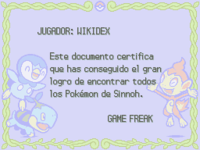Diploma de Pokédex regional en Pokémon Platino.