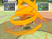 Typhlosion usando rueda fuego en Pokémon Stadium 2.