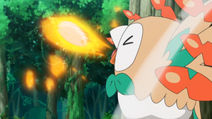 Rowlet de Ash usando bomba germen.