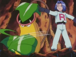 Victreebel usando Hoja afilada contra los tres Onix salvajes.