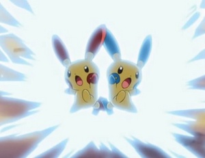 Plusle y Minun usando refuerzo.