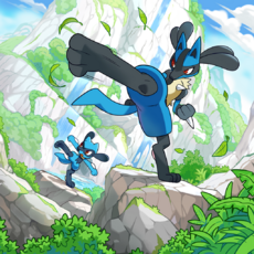 Ilustración del tapete de Lucario y Riolu del Pokémon TCG Pocket.