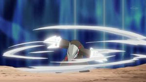 Excadrill usando giro rápido.