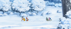 Mencía, Rod, Liko y Doti corriendo por la nieve en el entrenamiento extremo.