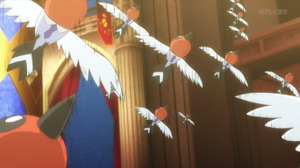 Fletchling de Clarissa/Clarisse usando doble equipo.