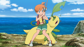 Bayleef de Ash usando látigo cepa.