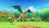 Mega-Charizard Y en un combate Pokémon.