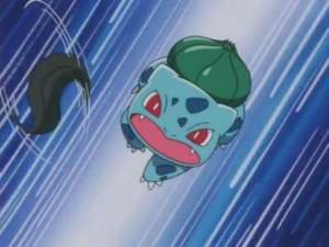 Bulbasaur de Ash usando hoja afilada.