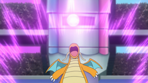 Dragonite de Ash usando cometa draco.