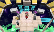 Serena dentro del Gimnasio Pokémon de Ciudad Fluxus.