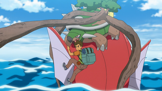Torterra de Ash usando planta feroz.