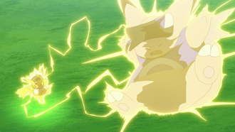 Capitán Pikachu usando Atactrueno/Rayo.