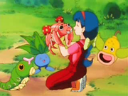 EP010 Melanie con Caterpie, Oddish, Paras y Weepinbell.png