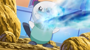 Oshawott usando pistola agua.