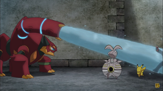 Volcanion usando hidrobomba.