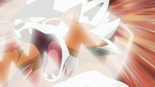 Lycanroc de Ash usando mordisco.