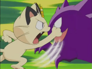 Meowth usando golpes furia.