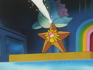 Staryu de Misty usando Chorro de Agua/Pistola Agua en un flashback del EP007.
