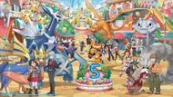 Ilustración del quinto aniversario de Pokémon Masters EX.