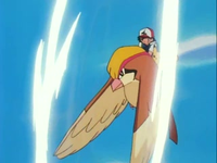 Pidgeot de Ash usando tornado en un flashback del EP083.