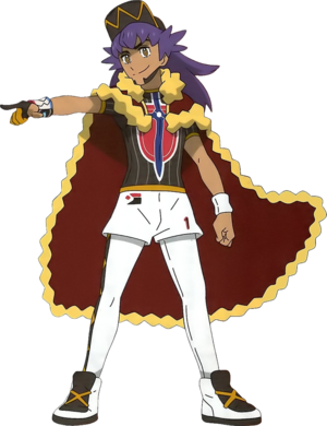 Primera ilustración de Leon/Lionel en la serie Viajes Pokémon.