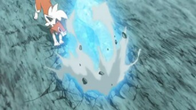 Lycanroc de Ash usando roca afilada.