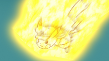 Capitán Pikachu usando tacleada de voltios/placaje eléctrico.