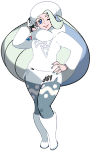 Mel , líder de gimnasio de tipo hielo en Pokémon Escudo