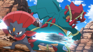 Weavile de Mable/Melia usando Garra de Metal/Garra Metal.
