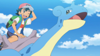 Lapras junto a su entrenador en la serie Viajes Pokémon.