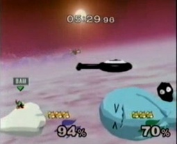 Globos de Unown y Wobbuffet en el escenario Poké Globos en Melee.