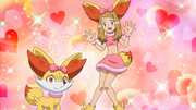 EP825 Fennekin y Serena vestida como Fennekin.png