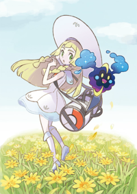 Lylia y Cosmog en los Jardines de Melemele.