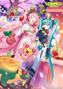 Ilustración de Hatsune Miko y Sakura Miku del Project VOLTAGE High ↑.