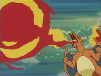 Charizard de Ash usando furia dragón.