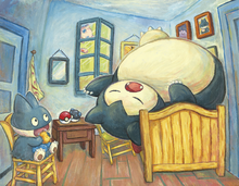 Munchlax y Snorlax inspirados por El dormitorio en Arlés, de Pokémon x Museo Van Gogh.
