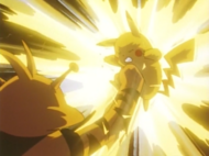 Electabuzz golpeando a Pikachu.