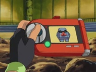 Nosepass siendo examinado en la Pokédex de Ash.