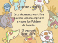 Diploma de Pokédex regional en Pokémon Negro 2 y Blanco 2.