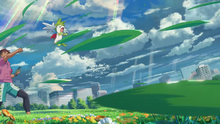 Shaymin cielo de un entrenador usando hoja mágica.