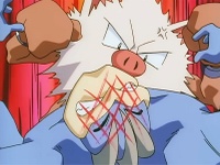 Primeape de Ash usando golpes furia.