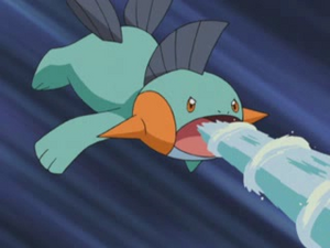 Marshtomp usando Chorro de Agua/Pistola Agua.