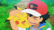 Ash Ketchum junto a sus Pokémon.