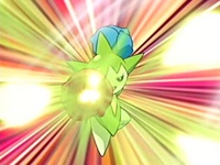 Roselia de Drew usando hojas mágicas/hoja mágica.