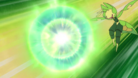 Leavanny de Ash usando Bola de Energía/Energibola.
