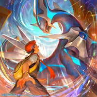 Artwork de León y Dialga en Pokémon Masters EX.
